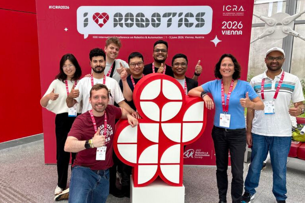 Members of the LamarRacing team pose at the RoboRacer Competition during ICRA 2026 in Vienna after winning the Best Performance Overall award.
