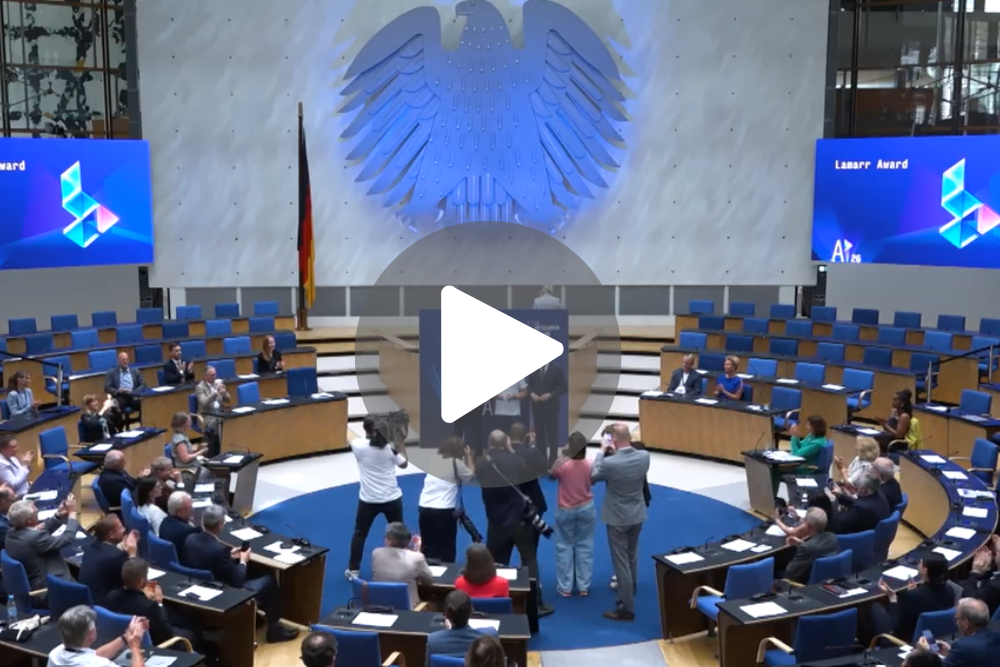 Europe's AI Future: Key Voices from AI26 – The Lamarr Conference 1 North Rhine-Westphalia Minister-President Hendrik Wüst presents the Lamarr Award to DeepL CEO Dr. Jarek Kutyłowski, joined by Lamarr Co-Director Prof. Dr. Stefan Wrobel, in the former Plenary Chamber of the German Bundestag at the World Conference Center Bonn during AI26 – The Lamarr Conference.